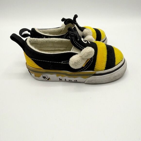 Vans Bee Kind Aplix Slip-On Yellow Black Canvas Sneakers - Toddler US 6 - Picture 2 of 10